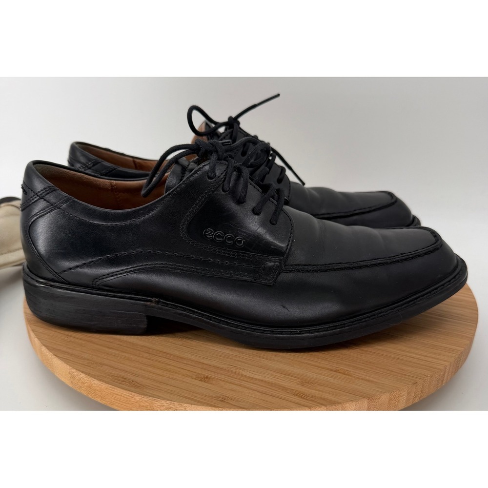 ECCO Mens Black Leather Apron Toe Derby Shoes Lace Up Oxford 41 8 41P0518142097